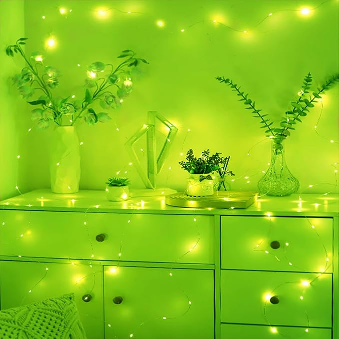 Green Battery Operated String Lights, St. Patrick's Day Decoration Waterproof 7Ft 20 LED Diwali Halloween Lights for Bedroom Living Room Indoor Outdoor Wedding Party Decor