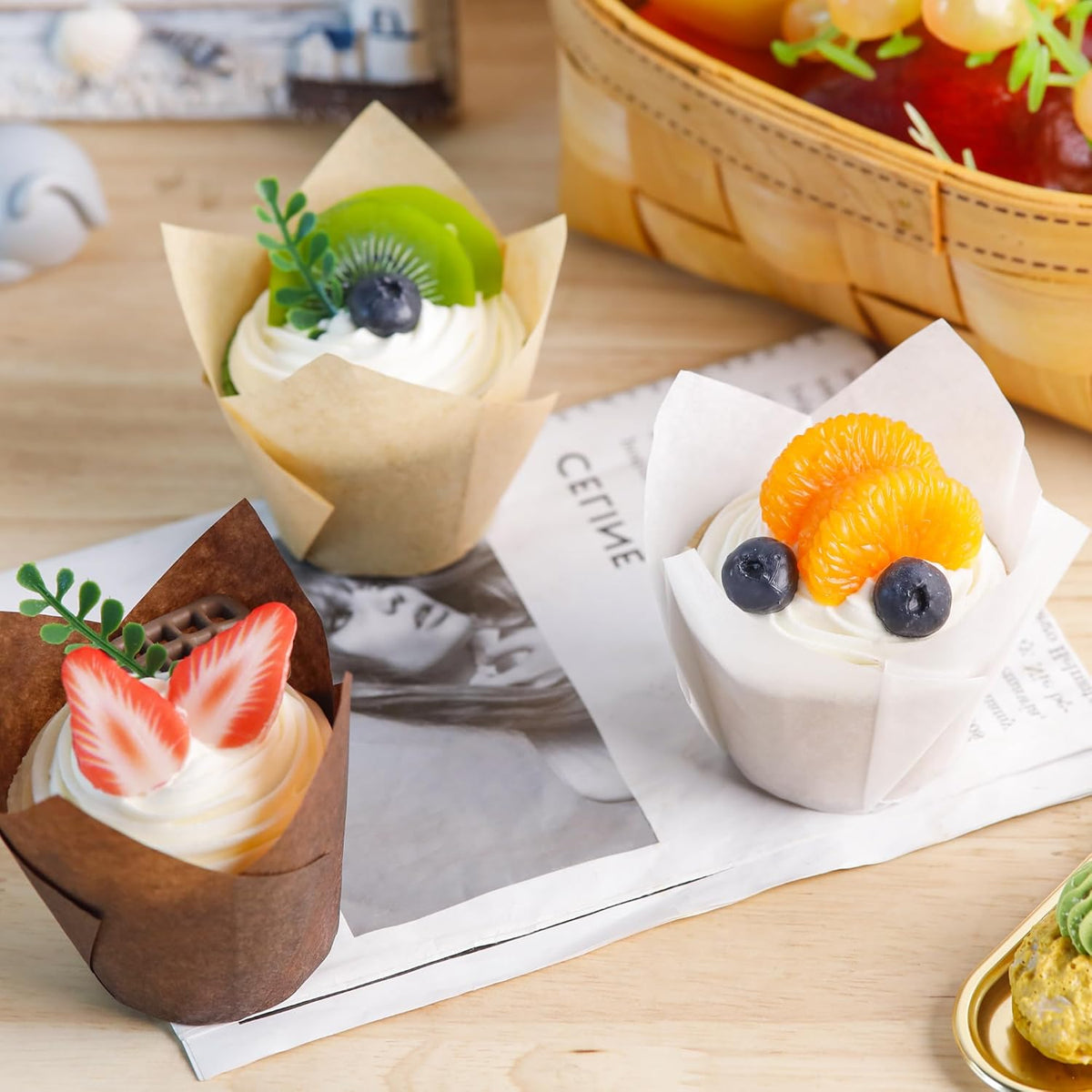 NPLUX Tulip Cupcake Liners - 200PCS Greaseproof Muffin Wrappers for Baking | Perfect for Parties & Holidays