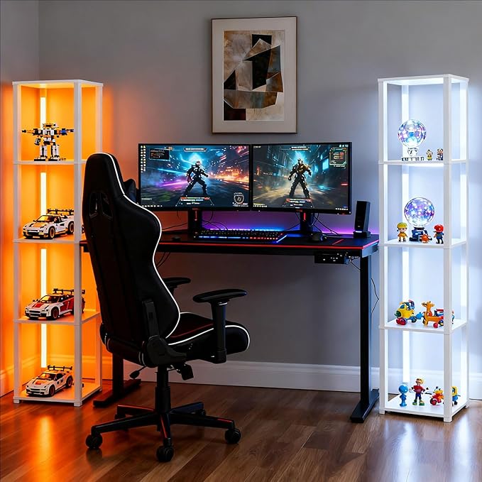 RGBCW Floor Lamp with Shelves, Smart Modern Floor Lamp with Music Sync, Color Changing Corner Display Shelf Lamp, Dimmable Standing Lamp for Living Room and Bedroom, Office, White