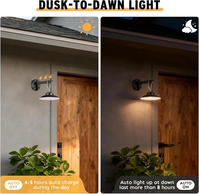 200lm Solar Barn Lights Outdoor with 3 Lighting Modes & Motion Sensor, No Wiring Needed, Solar Wall Lights Outdoor Waterproof, Farmhouse Exterior Wall Sconce, Outdoor Light Fixtures for Garage(4 Pack)