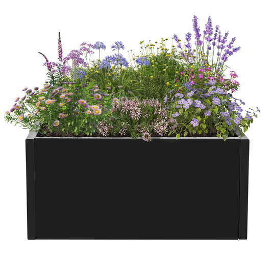 Black Rectangular Planter Outdoor with Insert Shelf, Tree Planter Pot Steel Large Tall Rectangular Planters for Outdoor Plants 38*12*24In Black Planter Box for Patio, Deck, Yard, Garden