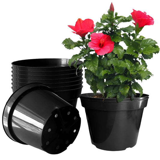RooTrimmer 10 Inch Plastic Nursery Pots for Plants 10 Pack Plant Pots with Drainage Holes 2 Gallon Nursery Pots Perfect for Indoor Outdoor Plants Such as Herbs, Strwaberrys and Flowers, Black
