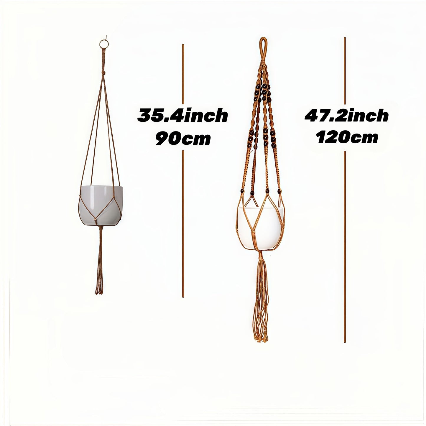 2 PCS Macrame Plant Hangers Indoor Outdoor Jute Hanging Planter Baskets with Wood Beads Handwoven Decorative Flower Pot Holders Boho Home Decor, 47" Beads Style+35" Simple Style (POTS NOT Included)