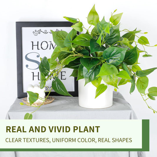 JPSOR Faux Plants Indoor, Pothos Small Fake Plants for Home Decor Indoor Fake Potted Plant Artificial Plants for Living Room Shelf Home Office Decor（White Ceramic Pot）
