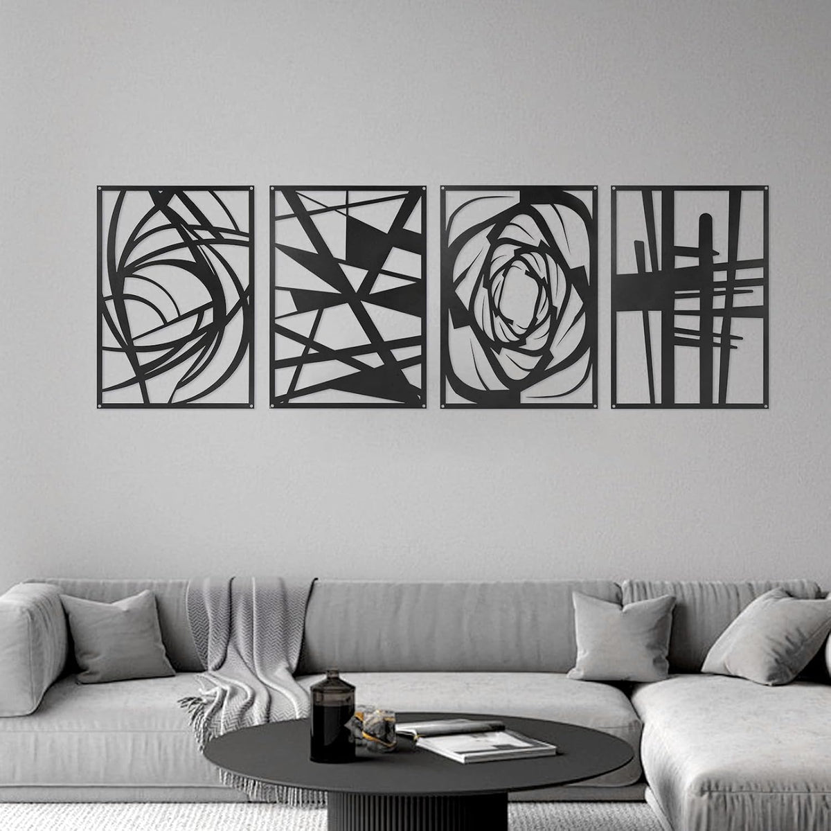 Skiennix Black Abstract Metal Wall Art - Modern 3D Textured Decor for Living Room & Office | 15.7 x 10.6 Inch