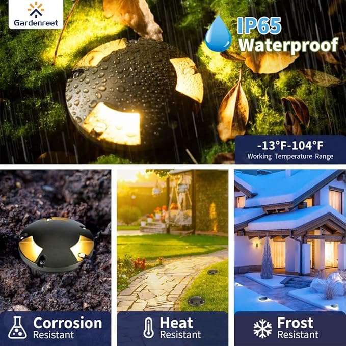Gardenreet In Ground Well Light - Brass Low Voltage Waterproof Ip65 Outdoor Landscape Lighting, LED 12V In-Grade Turret Top Light, Antique Bronze for Walkway Patio Deck with 2700K Warm White MR16 Bulb