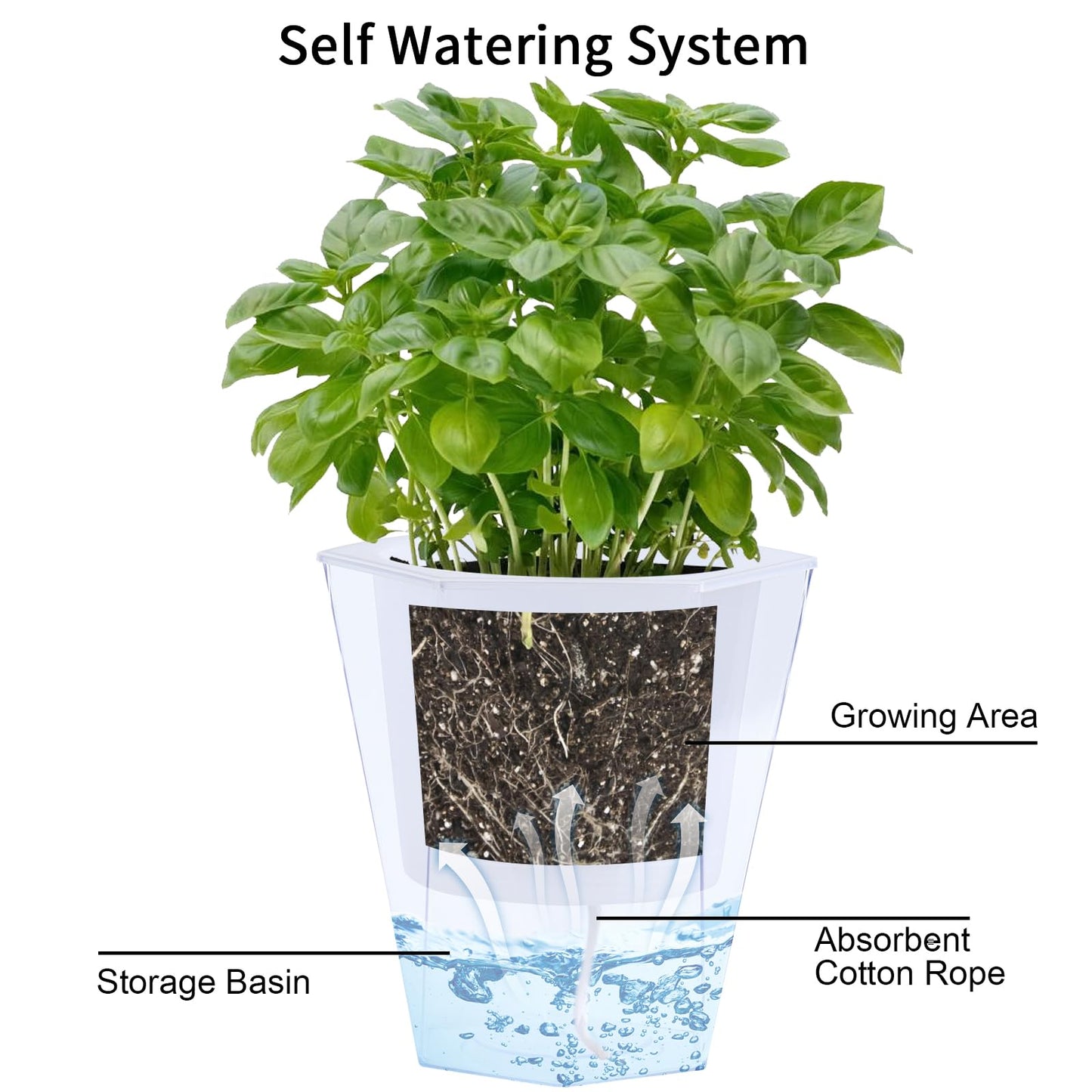 Oliz Self Watering Planter 5 Pcs, 4.5 Inch Flower Plant Pot with Transparent Inner Pot, Gardening Flowerpot with Watering Can, Indoor Self Watering Planter Pot for Herbs, Flowers (White)
