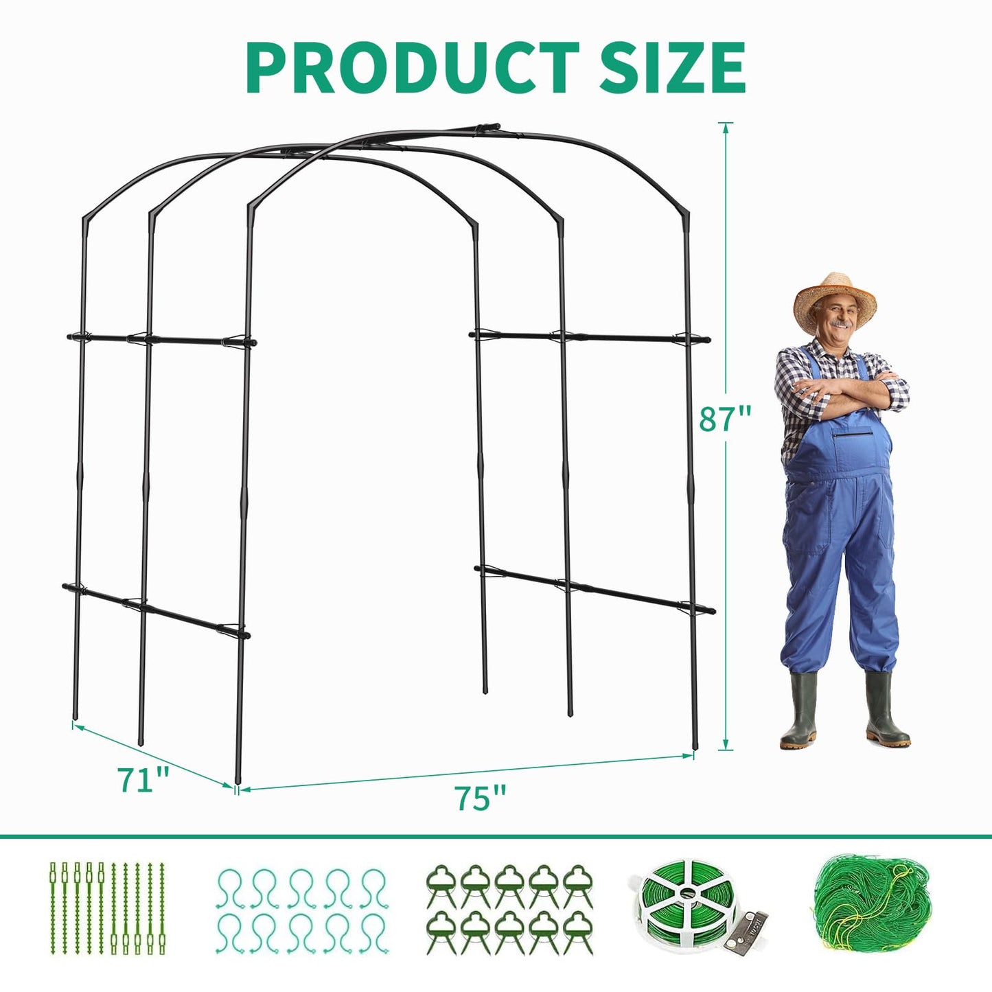 DoCred Tall Garden Arch Trellis for Climbing Plants, 87in Tall Metal Plant Support Trellis Archway for Climbing Vine Vegetable/Fruit/Flower Outdoor Yard Lawn Garden Arch Tunnel Trellis