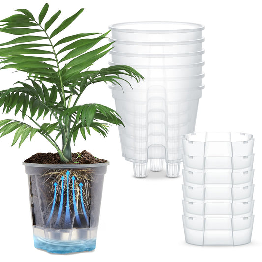 Wonderjune Self Watering Pots for Indoor Plants with Deep Reservoir and High Drainage Holes for Outdoor Plants and Flowers, Bare Root Planter(4.72'',Clear,6 Pcs)