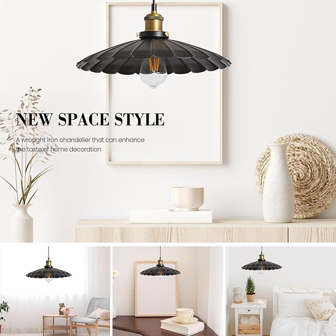 Plug in Hanging Light,15.7 Inch Retro Black Metal Shade Plug in Hanging Lamp On/Off Switch Dining Room Hallway Vintage Hanging Pendant Light for Farmhouse 2Pack