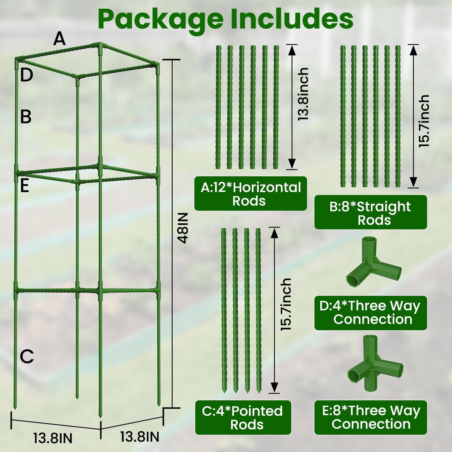 6 Pack Tomato Cages, 48'' Tall Tomato Plant Stakes Support for Raised Garden Bed Tomato, Square Trellis Cages for Garden Climbing Vegetables Flowers Fruits