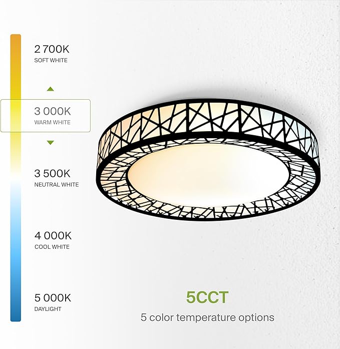 ASD 14 Inch LED Flush Mount Ceiling Light Fixture for Bedroom, 24W 1534LM 5CCT 2700K-5000K, Triac Dimmable Lights, Dining, Living Room, Kitchen Lamps, Modern Home Lighting Fixtures, Black, ETL, 4 Pack