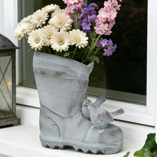 Juliahestia Funny Plant Pots Indoor Outdoor Cement Rain Boot Shaped Planter with Birds Decorative Pot for Flower Succulent Cute Fun Planters Garden Porch Patio Farm Decor Gift for Women