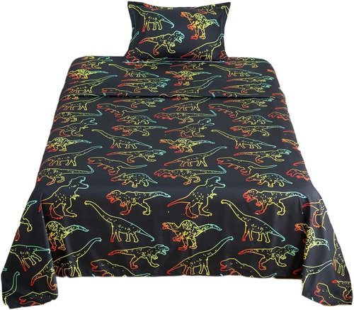 ADASMILE A & S Twin Dinosaur Bedding Set - 100% Microfiber with Pillowcase & Deep Pocket Fitted Sheet
