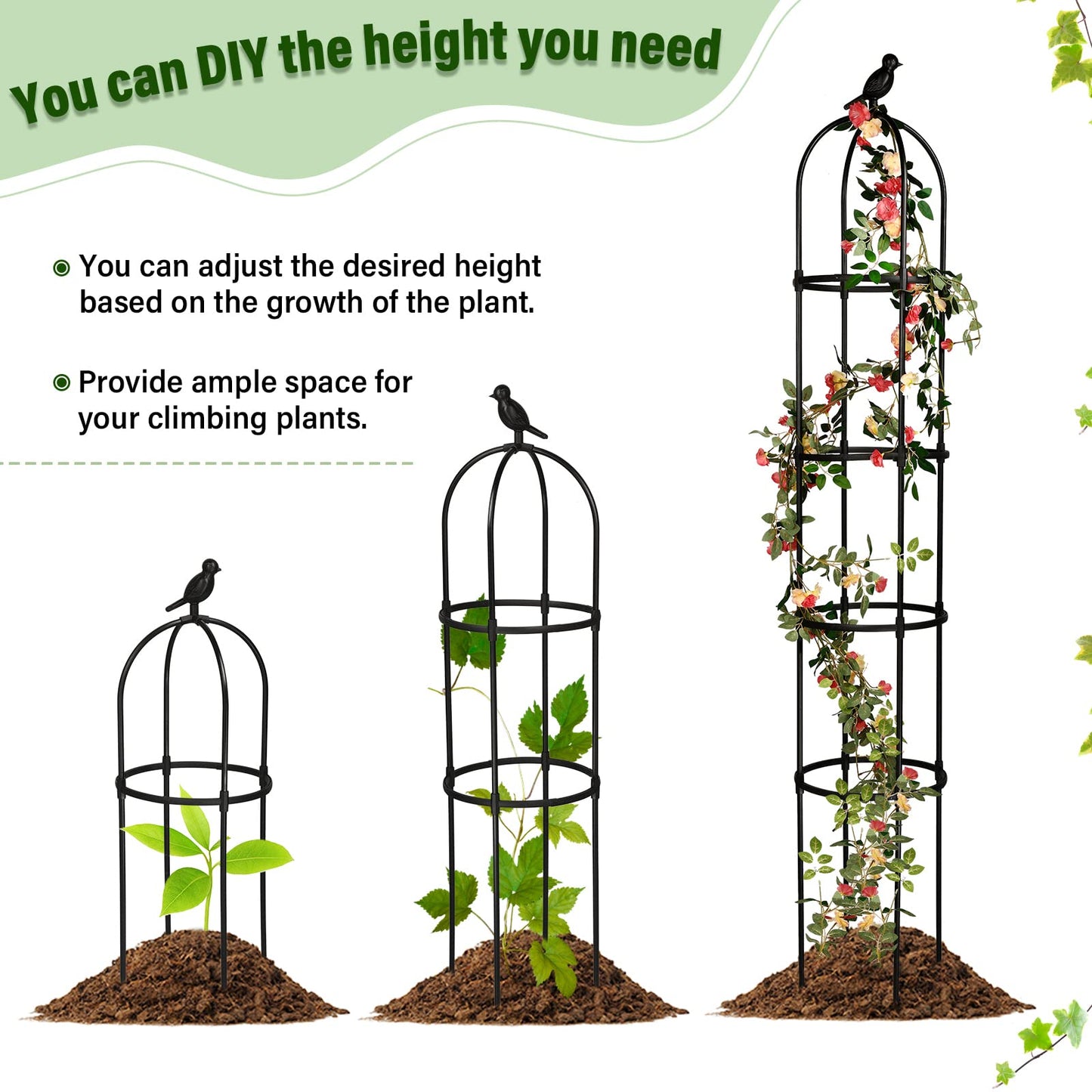 Sadnyy 4 Pack 6 ft Garden Obelisk Trellis for Climbing Plants Outdoor Rustproof Rose Pots Tall Garden Trellis for Outdoor Indoor Vines Flower Plants Support (Black)