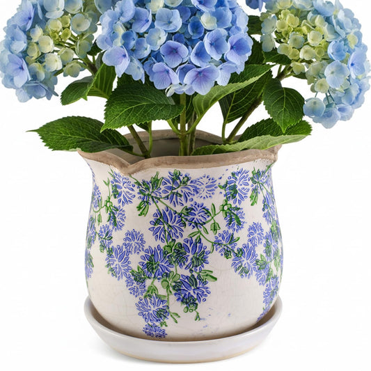 Xoogifae Ceramic-Planters-for-Indoor-Plants with Saucer, 6 inch Vintage Ice Crackle Glaze Plant Pots with Drainage Holes, Decorative Flower Pots for Outdoor Garden Home Decor, Tuscan Pot for Plant