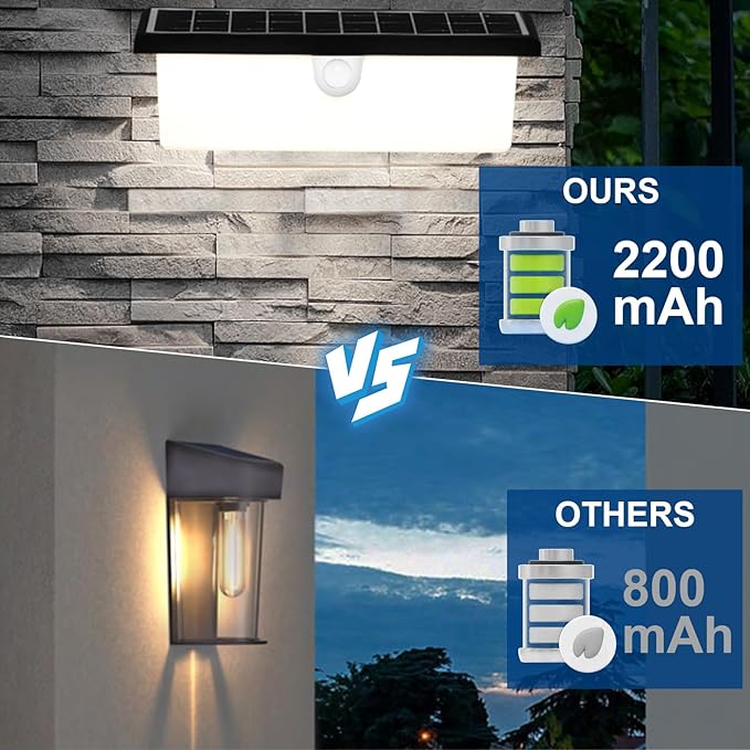EMANER Solar Flood Light Motion Sensor, 2500LM Bright 3 Lighting Modes Solar Wall Light Cordless, Dusk to Dawn Modern Wall Sconce Solar Step Light Outdoor for Patio Backyard Driveway (2-Pack)
