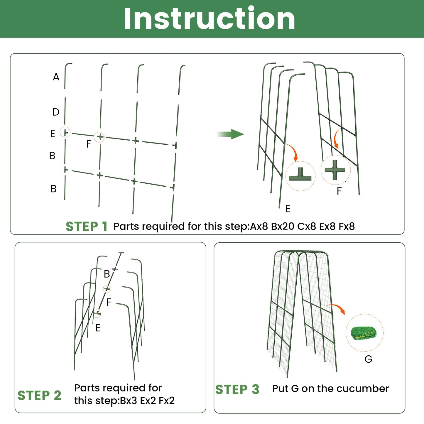Cucumber Trellis for Raised Bed, 63" Heavy Duty U-Shape Garden Trellis for Climbing Plants Outdoor, Rustproof Plastic Metal Arch Vegetables Trellis Plant Support for Vine, Fruits, Beans and Flowers