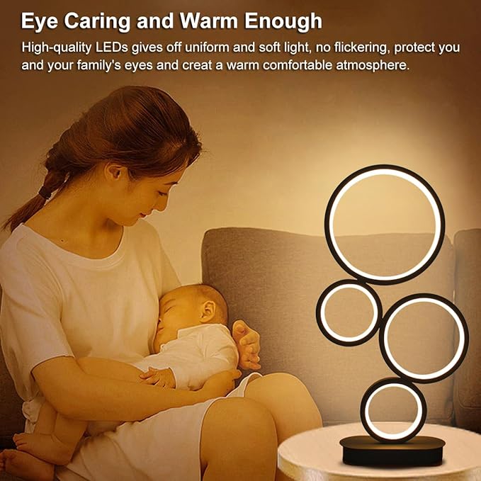 Modern LED Table Lamps for Living Room, Small Bedside Lamps for Bedroom, 18W Dimmable Desk Lamp for Nightstand, 3 Color Nightstand Lamps Reading Lamp Desk Light Night Light for Office - Black