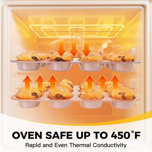 HONGBAKE Nonstick Bakeware Set - 10-Piece Kitchen Pans with Wider Grips | Includes Rack, Cookie Sheet, Cake Pans, Muffin Pan, Pizza Pan - Pink