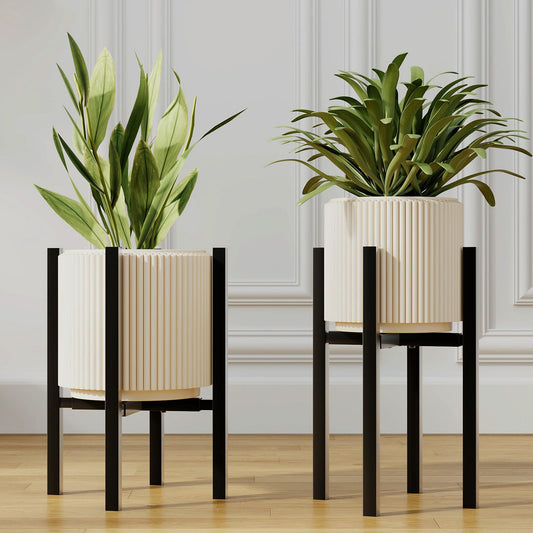 Rioneta Adjustable Metal Plant Stand Indoor, Mid Century Modern Outdoor Planter Holder for 9 to 15 Inch Pots, Corner Floor Stand for Home Decor Black 2 Pack