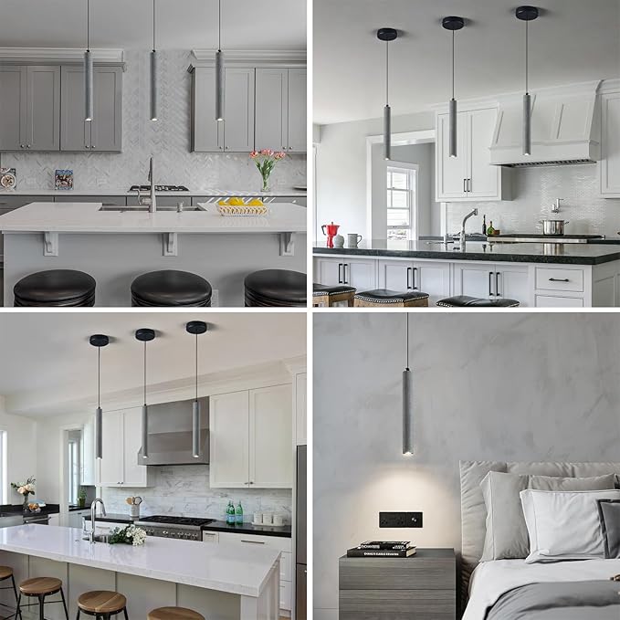 Concrete ﻿Linear Black Pendant Light,Modern Industrial Hanging Cement Pendant Lighting Fixture for Kitchen Island Dinning Room Bedroom Bedside Table Pendant Lights(1-Pack)