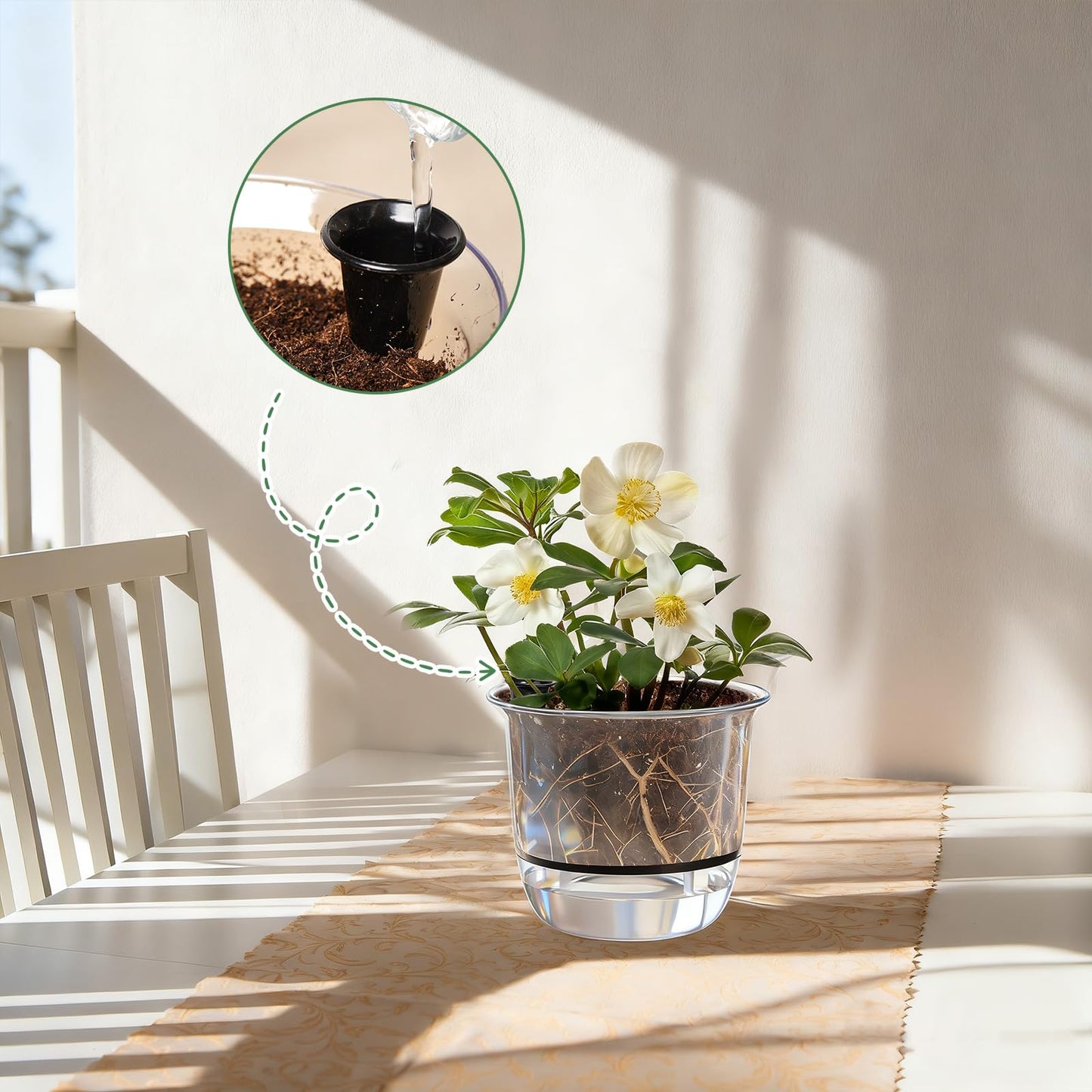 Ferrochef 6 Pcs Clear Self Watering Pots for Indoor Outdoor Plants Flowers, 4 Inch Self Watering Planters with Reservoir, Drainage Hole and Absorbent Cotton Rope