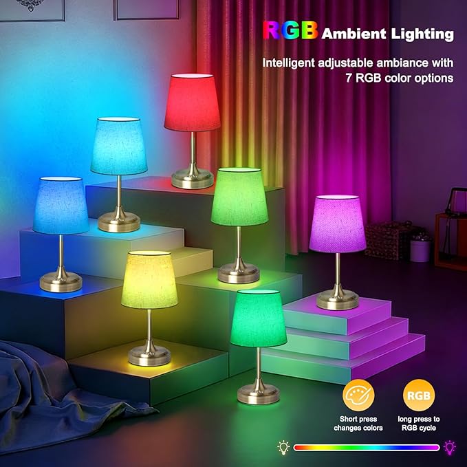Small Cordless Table Lamp Rechargeable,5000mAh Battery Operated Desk Lamp,3 Colors & 7 RGB Stepless Dimmable,Touch Ambient Light for Bedside,Bedroom,Dining Room,Living Room,Bronze,FlaxenShade