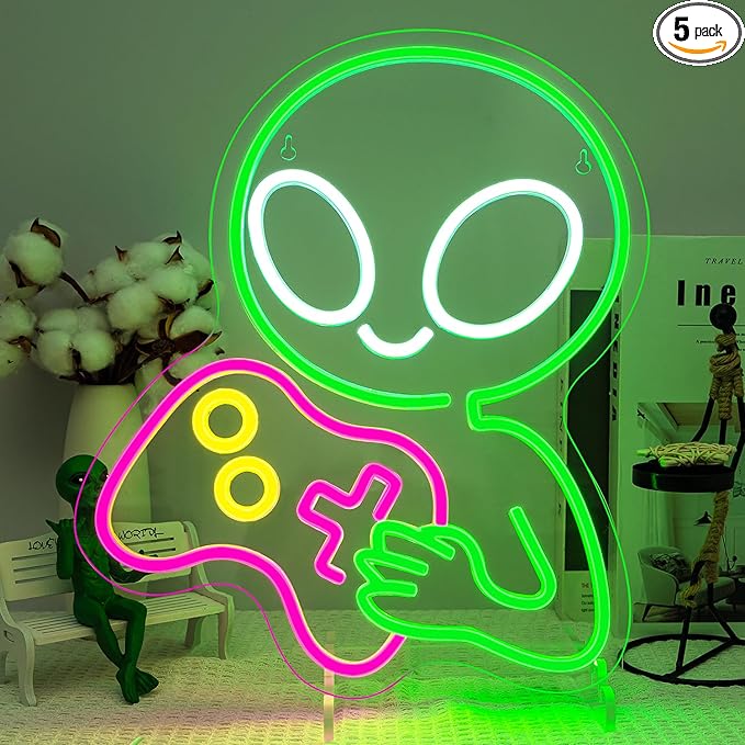 LUCUNSTAR Game Alien Neon Sign Gaming Dimmable Led Neon Lights for Wall Decor Game Room USB Powered For Man Caves Club Gamer Lover Teens Bedroom Home Decor Boys Gift