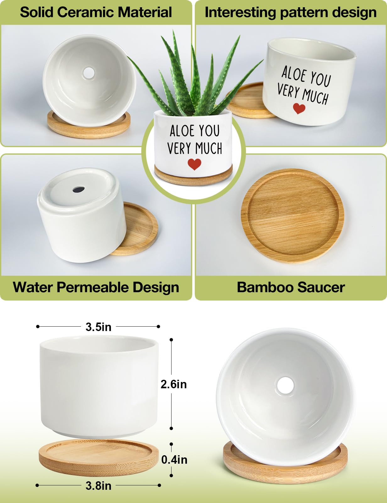 PWHINGN Thank You Very Much Engraved White Ceramic Succulent Planter Pot, Funny Indoor Plant Pot for Home Office Windowsill, Aloe Cactus Flower Pot 3.8 Inch, Plant Pot Gift (Plant Not Included)