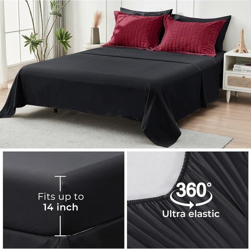 HYMOKEGE Queen Comforter Set - Red & Black Seersucker 7-Piece Luxury Bedding Set | All-Season Comfort