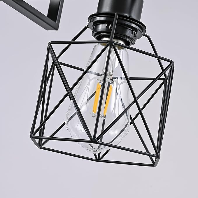 3-Light Vintage Industrial Pendant Light Over Table, Adjustable Hanging Light with Matte Black Metal Frame, E26 Base Modern Rustic Chandelier for Kitchen Island