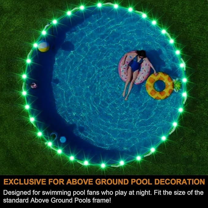 Remote Control LED Pool Lights for Above Ground Pools, 18Ft Submersible LED Rim Lights, C Battery Box, 16 Color Changing at Night, Waterproof