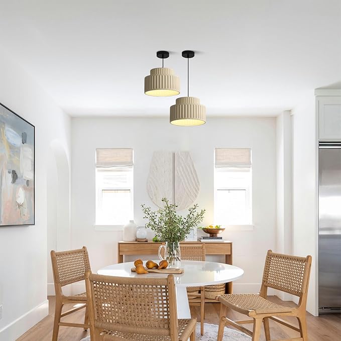 1-Light Nordic Modern Pendant Lighting Vintage Hanging Light Fixture Retro Colorful Single Pendant Lights Kitchen Island Light Ceiling Hanging over Island with Cream Yellow Resin Shade MPL33-W