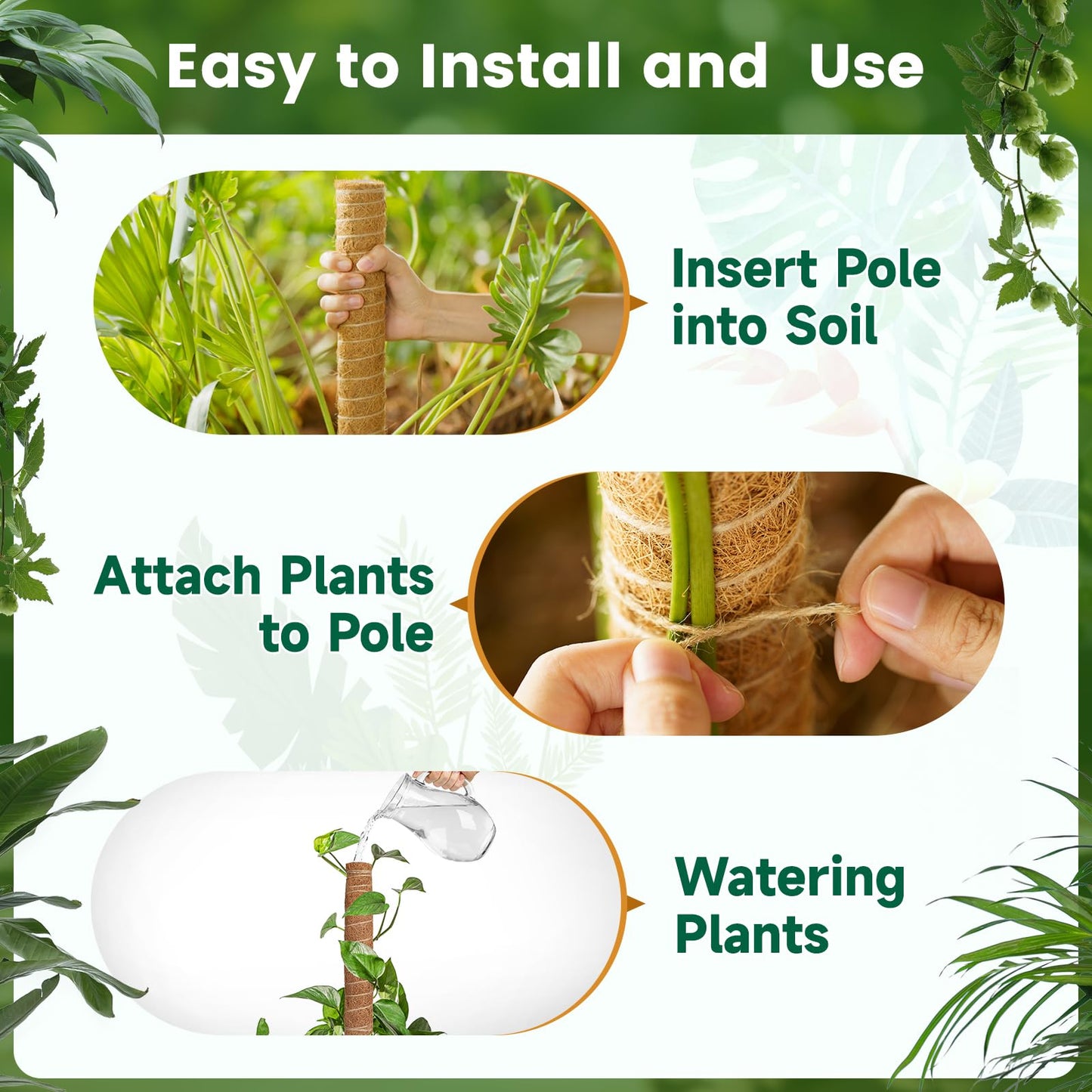 KINGLAKE Moss Pole for Plants 51.1 Inch Monstera Plant Support for Climbing Plants 4 Pcs 15.7 Inch Stackable Moss Pole Plant Stakes for Indoor Plants with Plant Tape, Jute Rope & Twist Ties