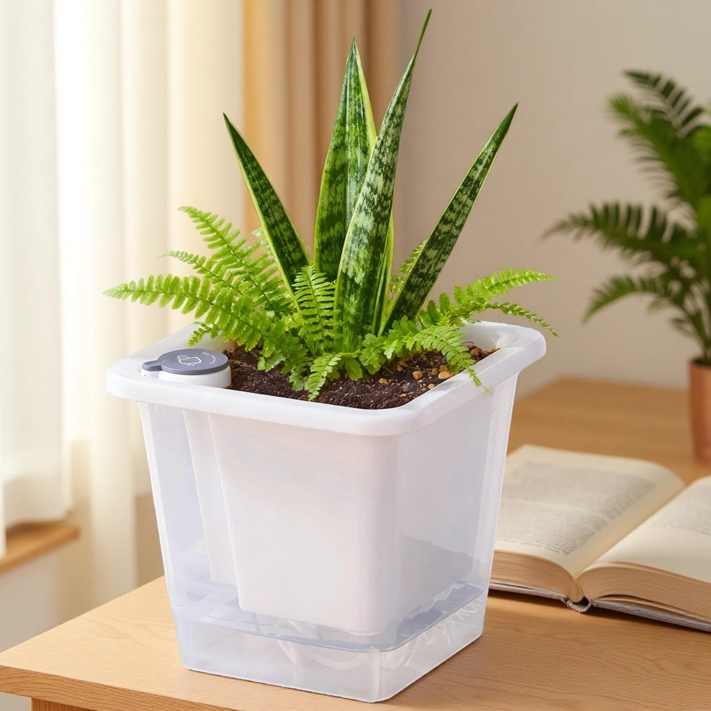 FAMZ Self Watering Pots for Indoor Plants 3 Pack，Clear Plant Pots with Drainage for African Violet、 Orchid、Succulent Plants Square Plant Pots（White 5.12"）