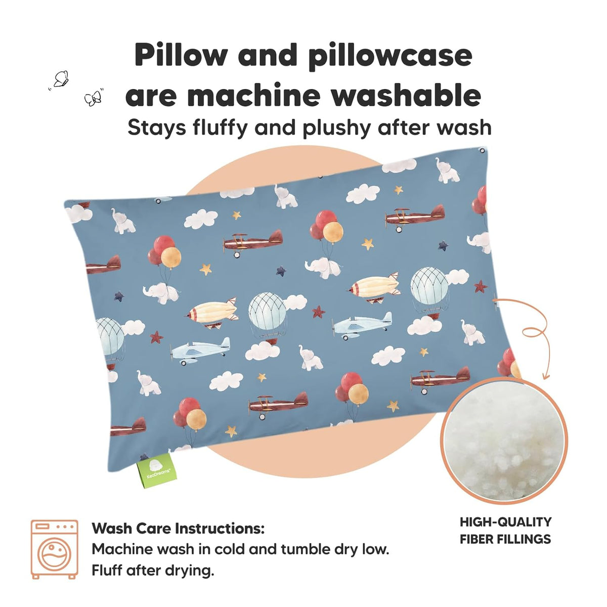 My Little Dreamy Toddler Pillow - Organic Cotton Travel Bed Pillow with Soft Pillowcase | 13x18, Machine Washable, Ages 2-5
