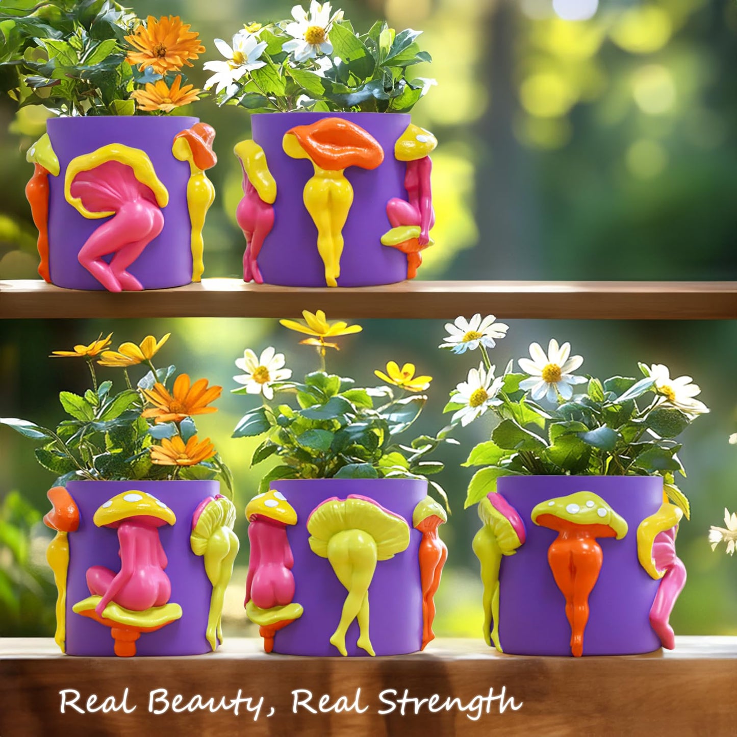 GUGUGO Mushroom Lady Body Plant Pots, Quirky Unique Cute Planters and Boho Funky Eclectic Home Decor, Mushroom Butt Flower Pots, Indoor Succulent Planter, Modern Aesthetic for Decorating, White Back