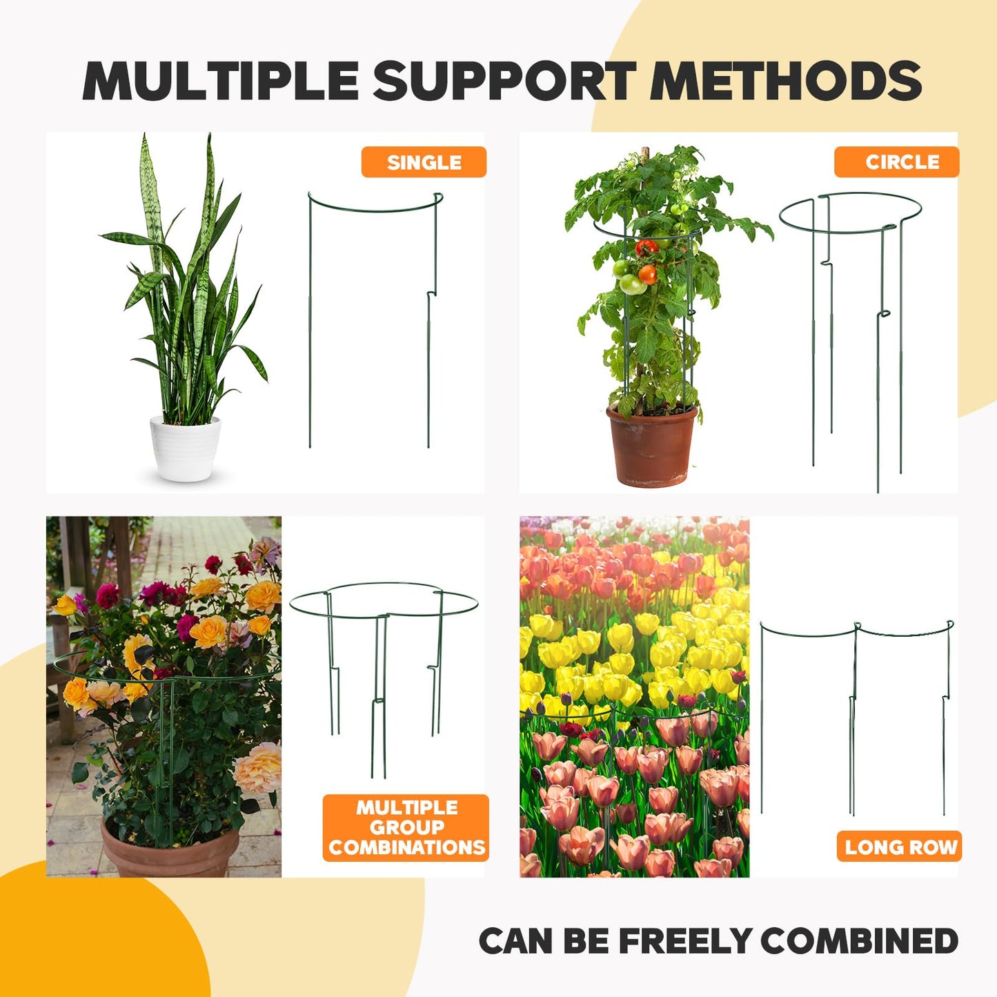 Menkxi 8 Pack Plant Support Stakes 30" H x 11.5" W Half Round Peony Cages and Supports with 66 ft Twist Tie Metal Plant Stakes for Indoor Outdoor Flower Peony Tomato Hydrangea