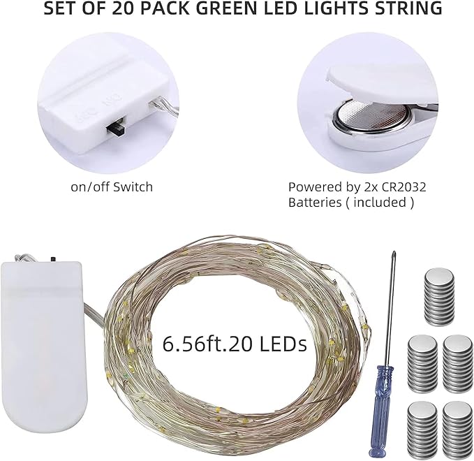 LAMPHOME 20 Pack Green St Patrick's Day Fairy Lights,st Patricks Day Battery Operated String Light, 20 LED on 6.6FT Copper Wire Firefly for Wedding Party Mason Jar Christmas Bedroom Decor