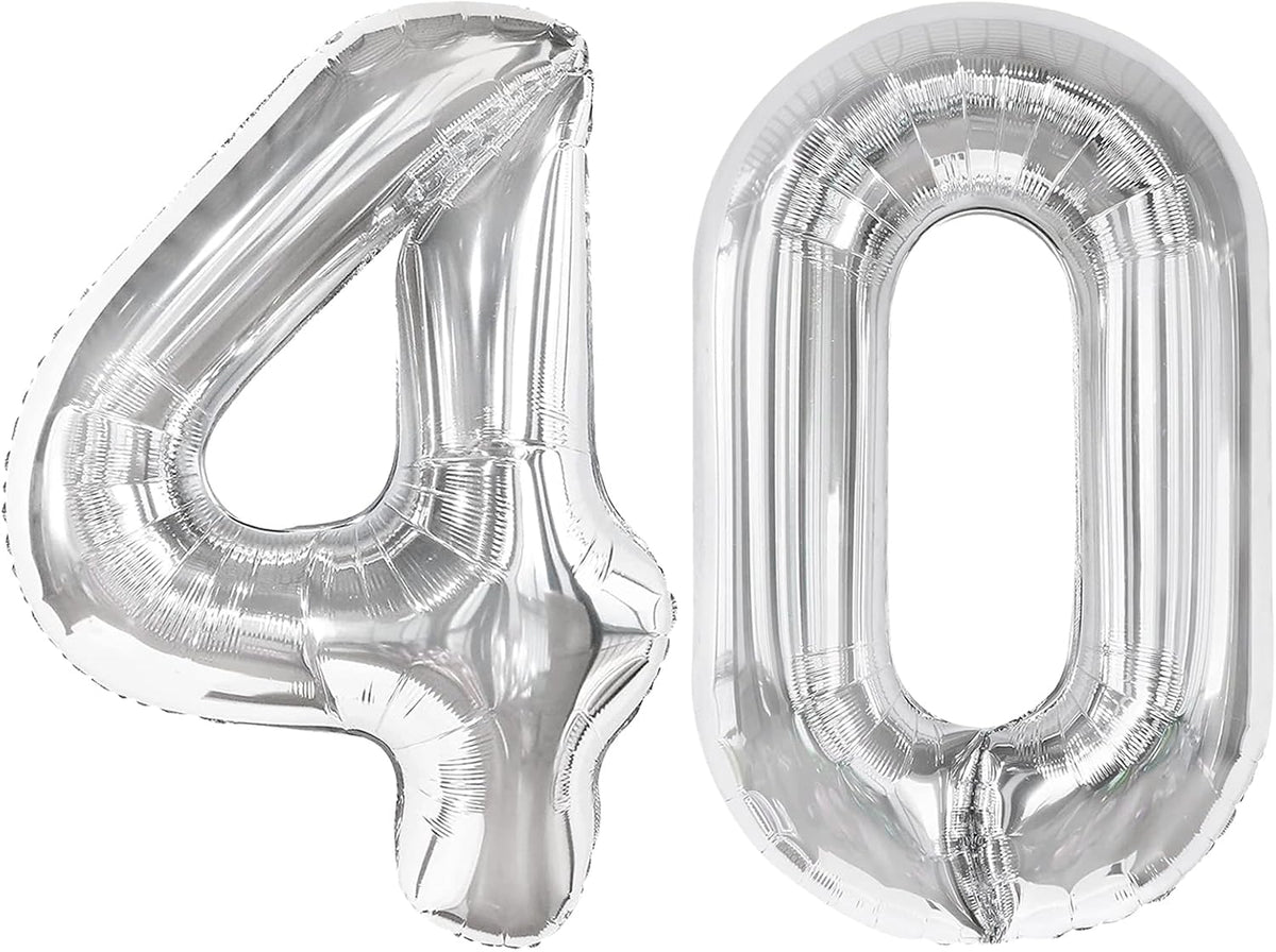 Silver Number 40 Balloon - 40 Inch Giant Foil Balloon for 40th Birthday Party Decorations