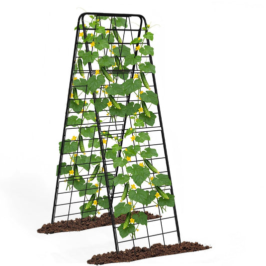 A-Frame Cucumber Trellis for Raised Bed, 50"x 16" Adjustable Heavy Duty Metal Garden Trellis for Climbing Plants Outdoor, Plant Support for Tomatoes Pea Bean Grape Vining Vegetables (1 Pack)