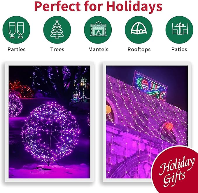 LAMPHOME Purple Christmas Lights Decoration 150Lights 31.9ft UL Certified Mini Bulb String Lights Set for Outdoor Halloween Home Christmas Tree Garden Holiday Party Patio Decor