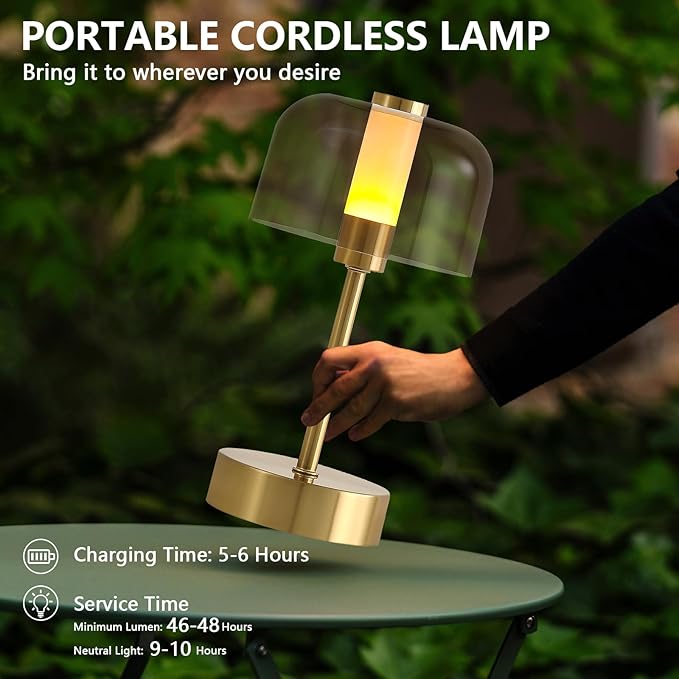 2-Pack Portable USB-Rechargeable Cordless Modern Table Lamp,Touch Dimmable Small Atmosphere Lamp, 4000mAh Battery Operated Lamp,Gold LED Night Light for Any Space