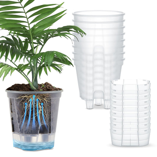 Wonderjune Self Watering Pots for Indoor Plants with Deep Reservoir and High Drainage Holes for Outdoor Plants and Flowers, Bare Root Planter(4.72'',Clear,9 Pcs)