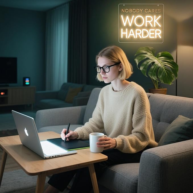 Nobody Cares Work Harder Neon Sign for Wall Decor Inspirational LED Neon Light for Home Gym Office Dimmable Gym Wall Art Sign Motivational Decor for Study Room Gifts for Men Size 11 * 9.6in(GLNP130)