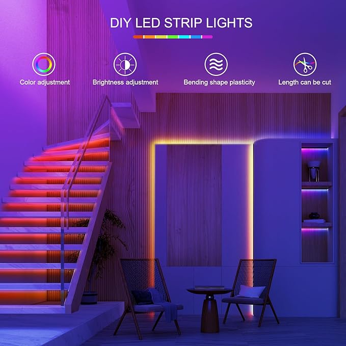 100ft Led Lights for Bedroom, Led Strip Lights Music Sync Corlor Changing, Led Light Strip with Remote & App Control RGB Strip, Led Lights for Room Dorm Home Classroom Ceiling Decor