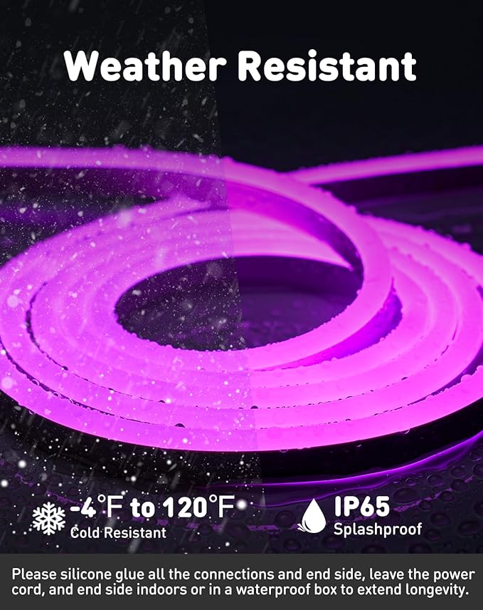 Shine Decor LED Rope Lights AC 120V, Connectable & Cuttable Dotless 120LEDs/M Eco Neon Strip Lighting, ETL IP65 Waterproof & Weather-Resistant for Home Commercial, 8x16mm, Purple, 50FT