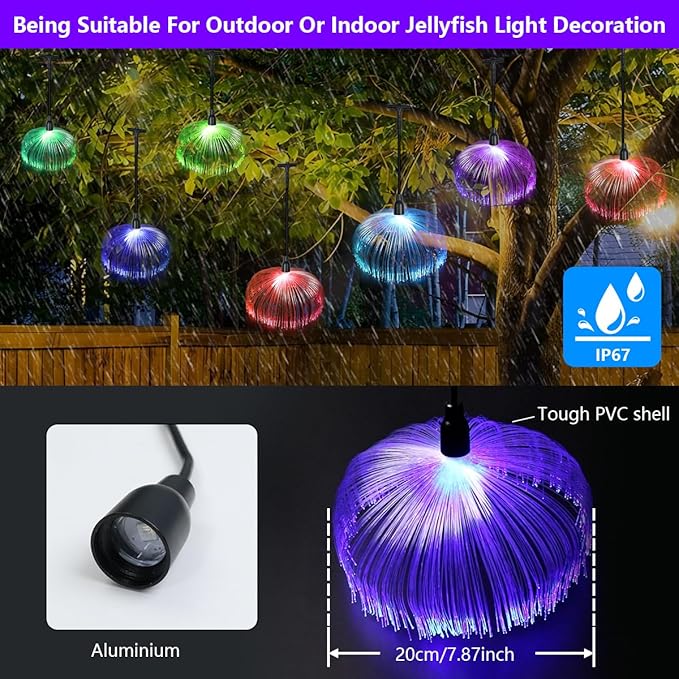 AZIMOM Smart 16.4ft 10pcs Fiber Optic Jellyfish Lamp APP Control Timing Music Sync RGBW Colorful IP67 Waterproof Outdoor Fairy Hanging String Light Garden Trees Christmas Party Wedding Ceiling Decor