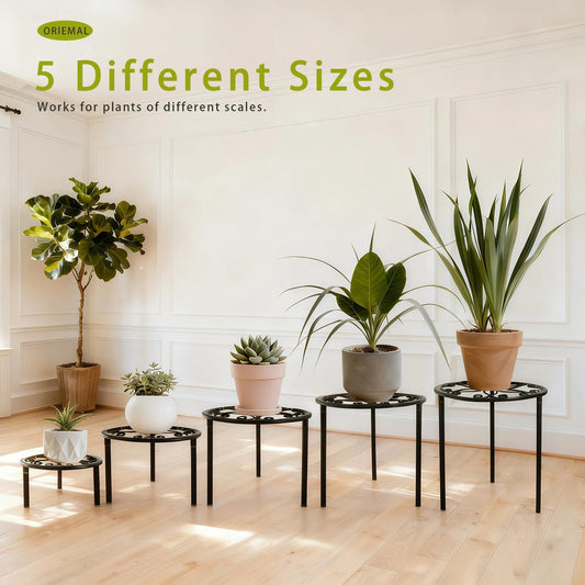 ORIEMALM 5-Pack Metal Plant Stands for Outdoor Indoor, Anti-Rust Iron Flower Pot Stand, Heavy Duty Plant Pot Shelf for Multiple Plant, Decoration Racks for Home, Patio & Garden
